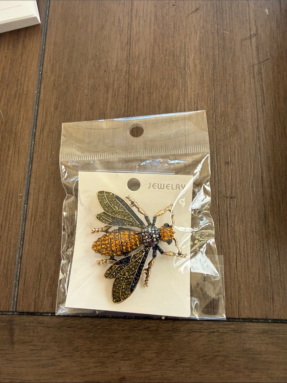 Rhinestone Bee Brooch Pin in Amber and Olive